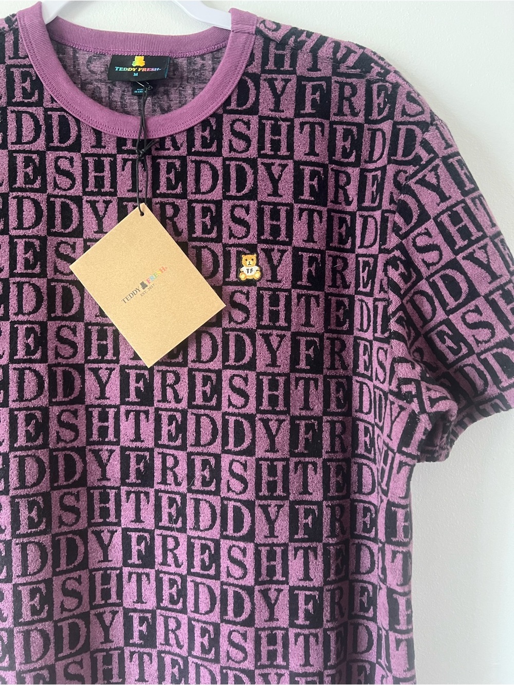 NEW Teddy Fresh Purple Terry Logo Tee Short Sleeve Shirt Mens Medium M